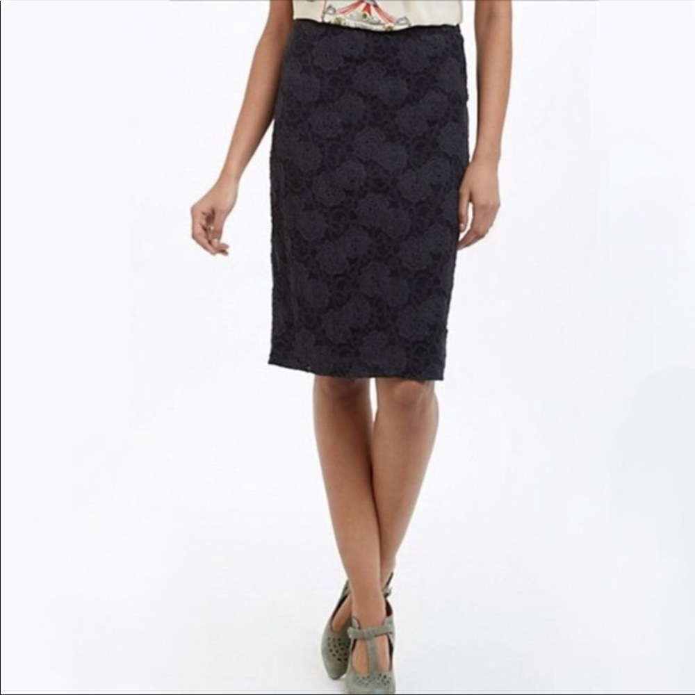 Anthropologie Maeve Charcoal Gray Lace Pencil Skirt XS